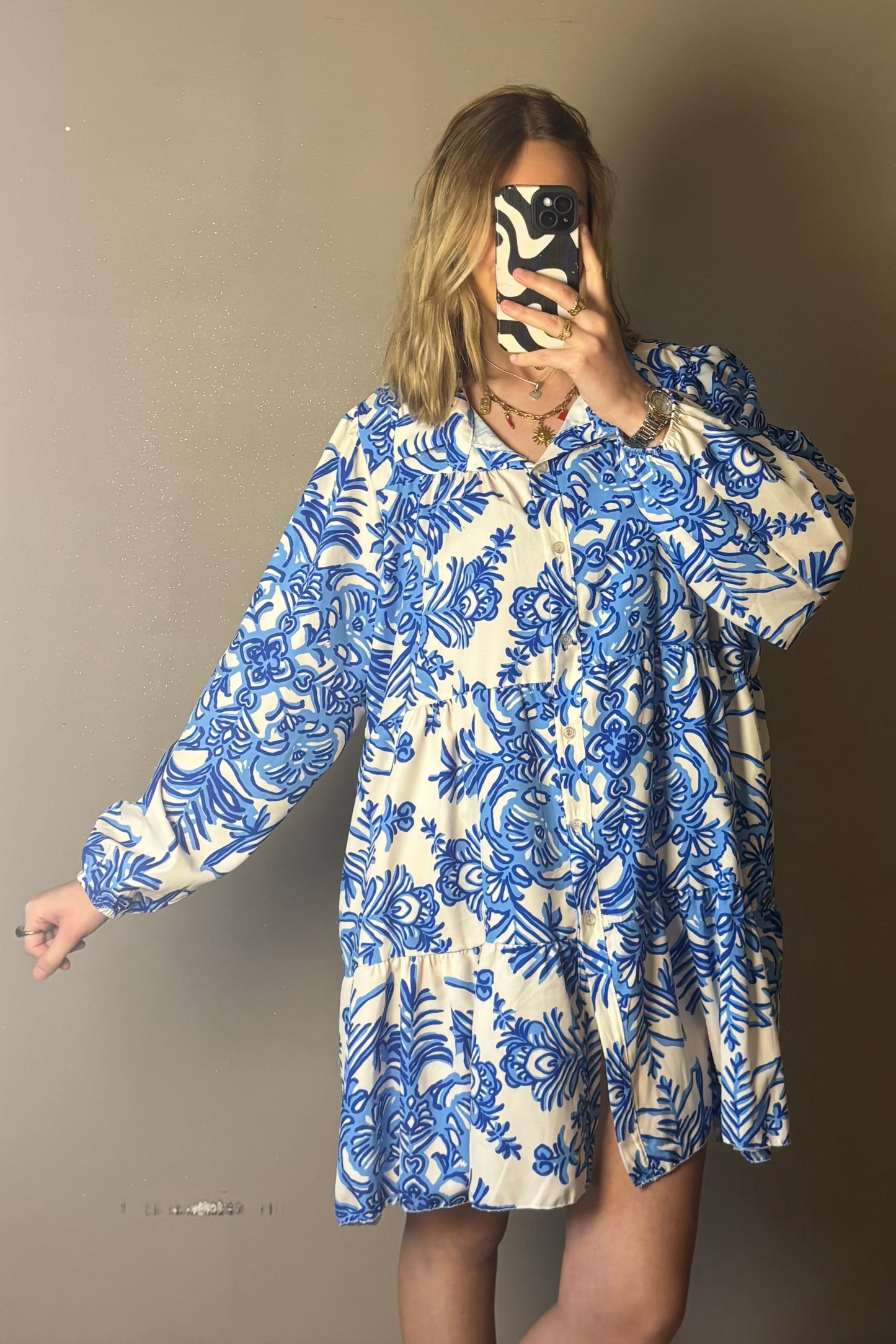 Robe chemise bleue imprimé floraux Lili