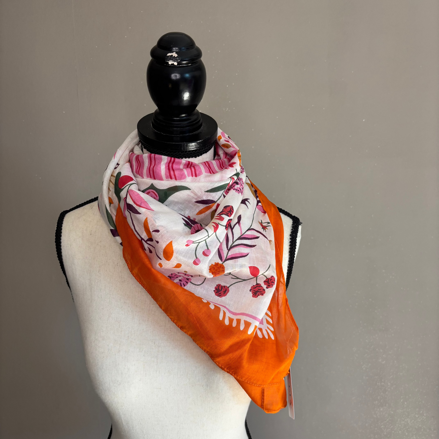 Large orange scarf with floral print