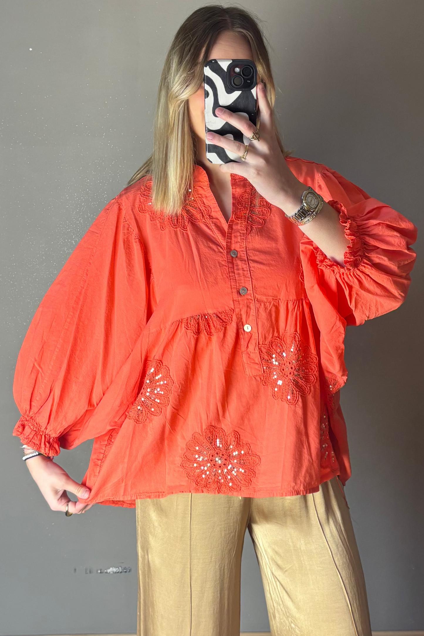 Maddy Coral Embroidered Blouse