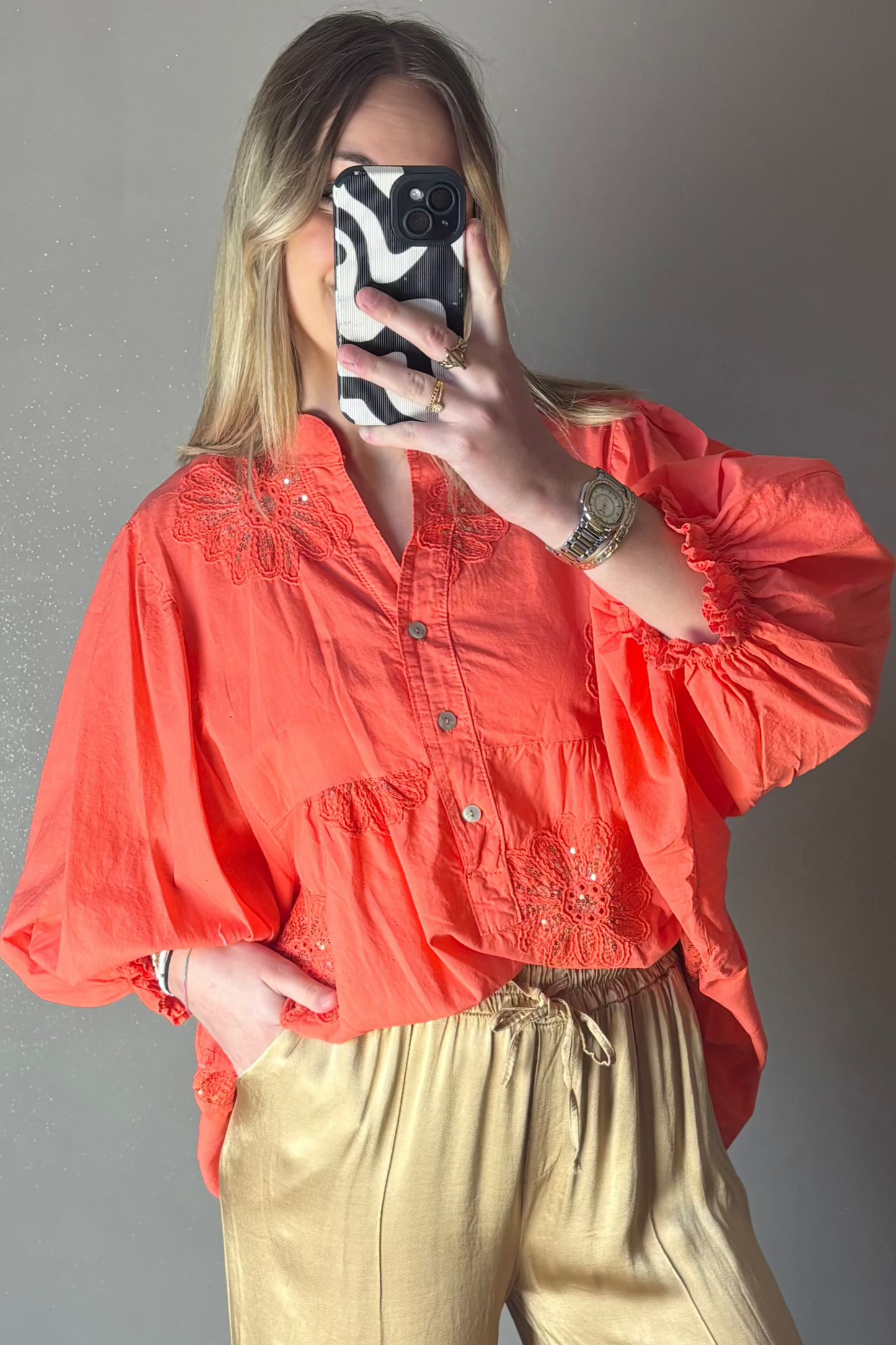 Maddy Coral Embroidered Blouse