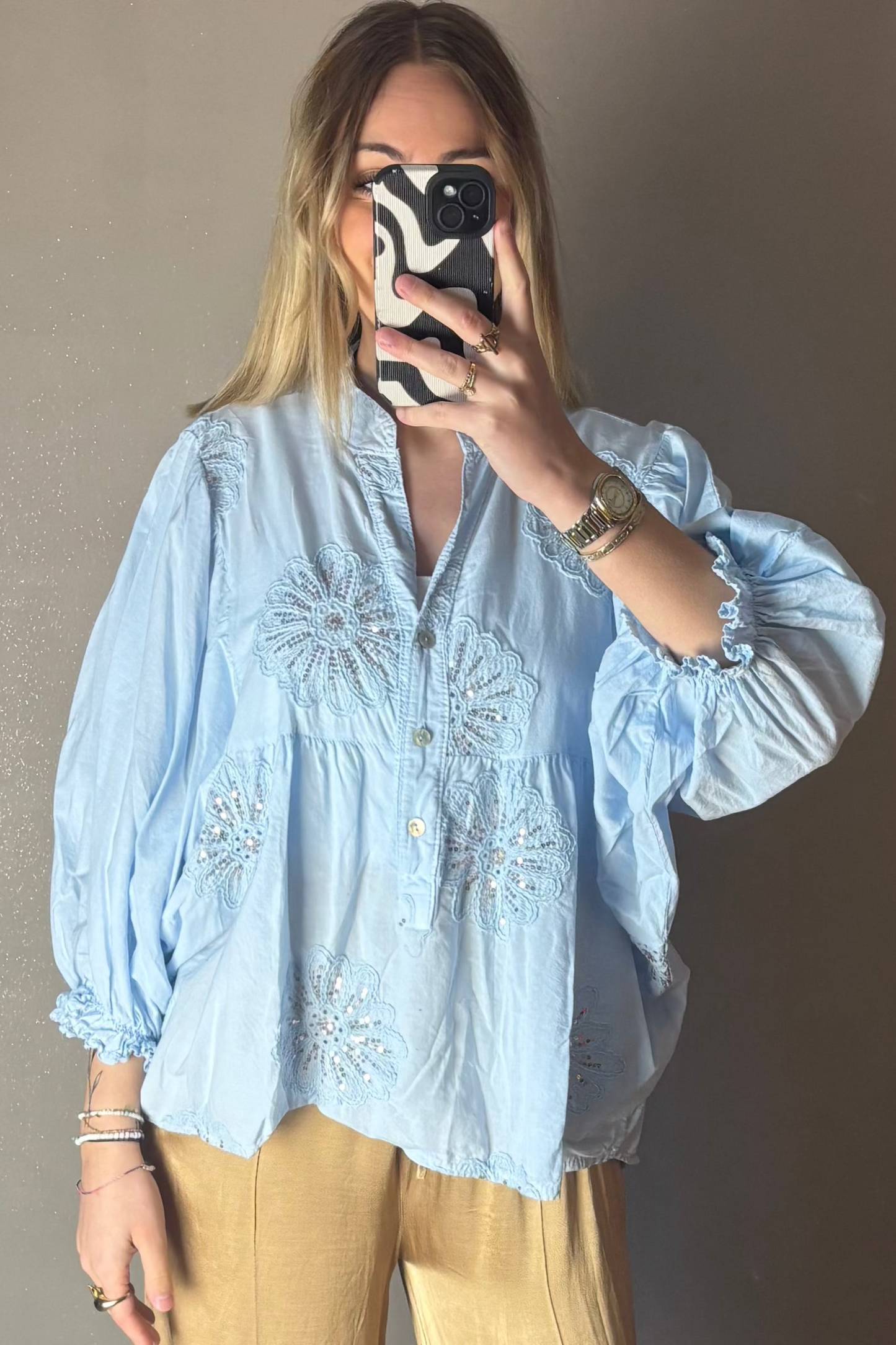 Maddy Embroidered Blouse Sky Blue