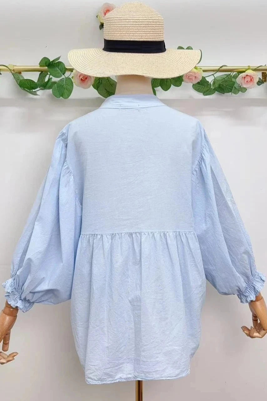 Chemisier brodé Maddy Bleu ciel