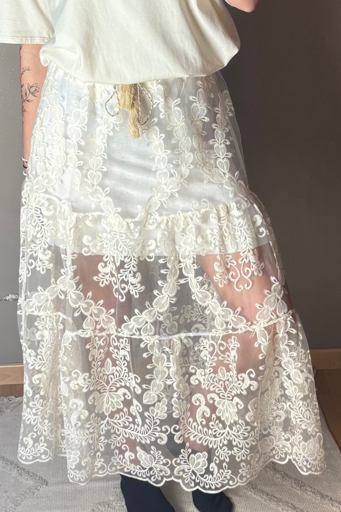 Jupe longue brodée Doryane