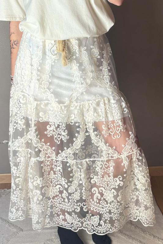 Jupe longue brodée Doryane