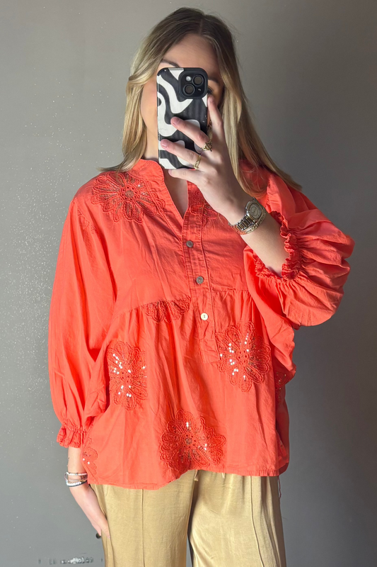 Chemisier brodé Maddy Corail